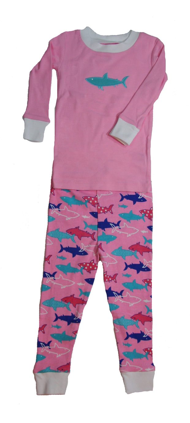 Sharks Pink Applique Organic Cotton Pajamas