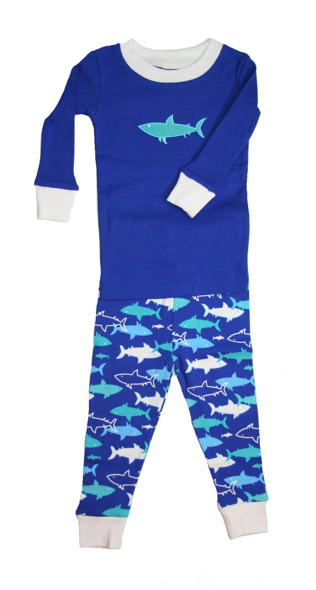 Sharks Blue Applique Organic Cotton Pajamas
