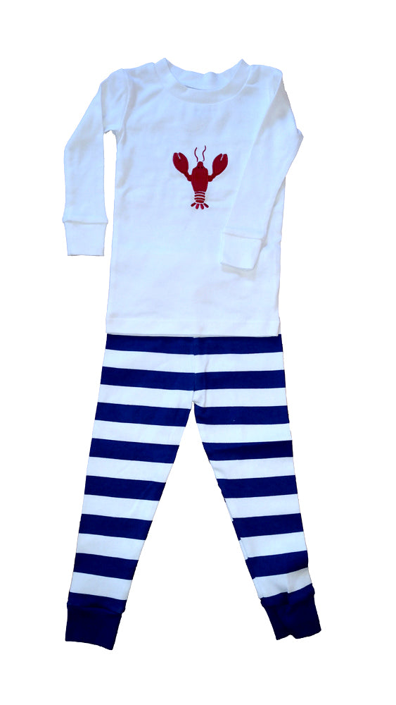 Lobster Applique Navy White Stripe Pajamas