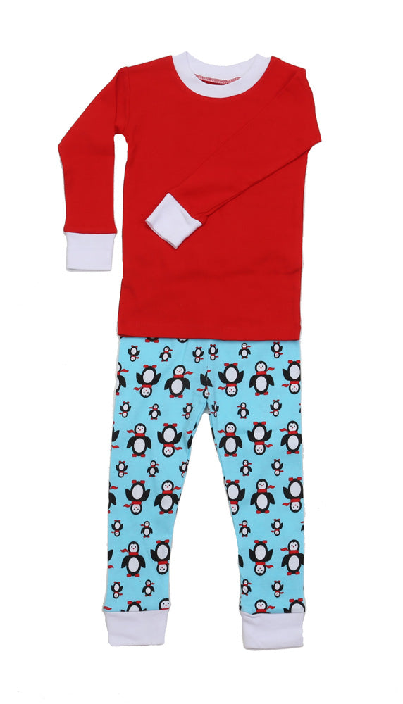 Poised Penguins Solid Top Pajamas