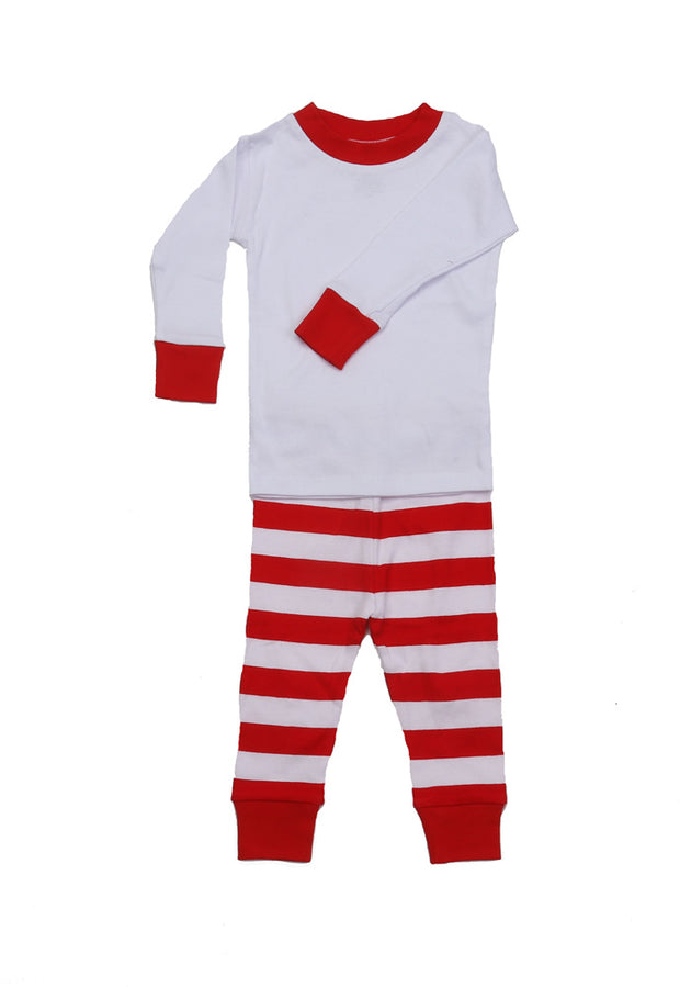 Classic Stripe White PERSONALIZED PJ Red/White