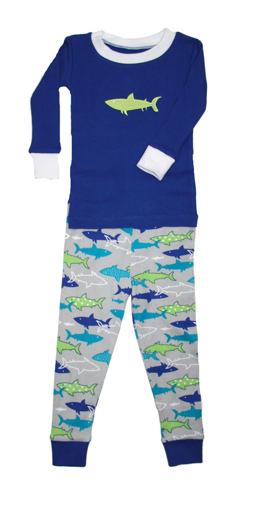Sharks Applique Organic Cotton Pajamas